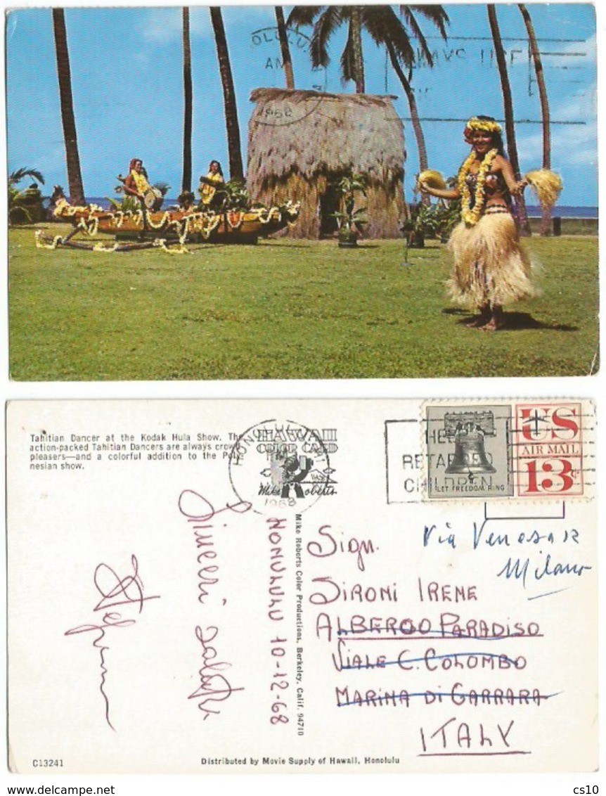 Tahitian Dancers In Kodak Hula Show  - AirmailPPC Honolulu Hawaii 10dec1968 With Liberty Bell C.13 - Océanie