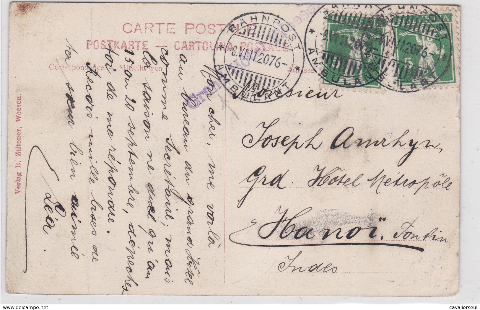 CP - SUISSE Pour HANOÏ  / 8.VI.11 - Lettres & Documents