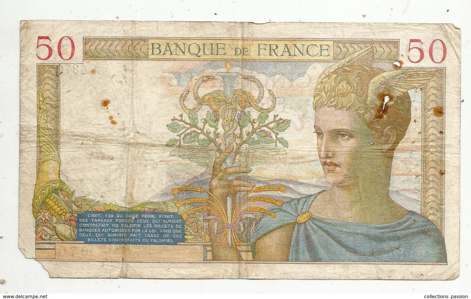 Billet , 50 Francs , 50 , CERES , 7-5-1936 , 2 Scans - 50 F 1934-1940 ''Cérès''
