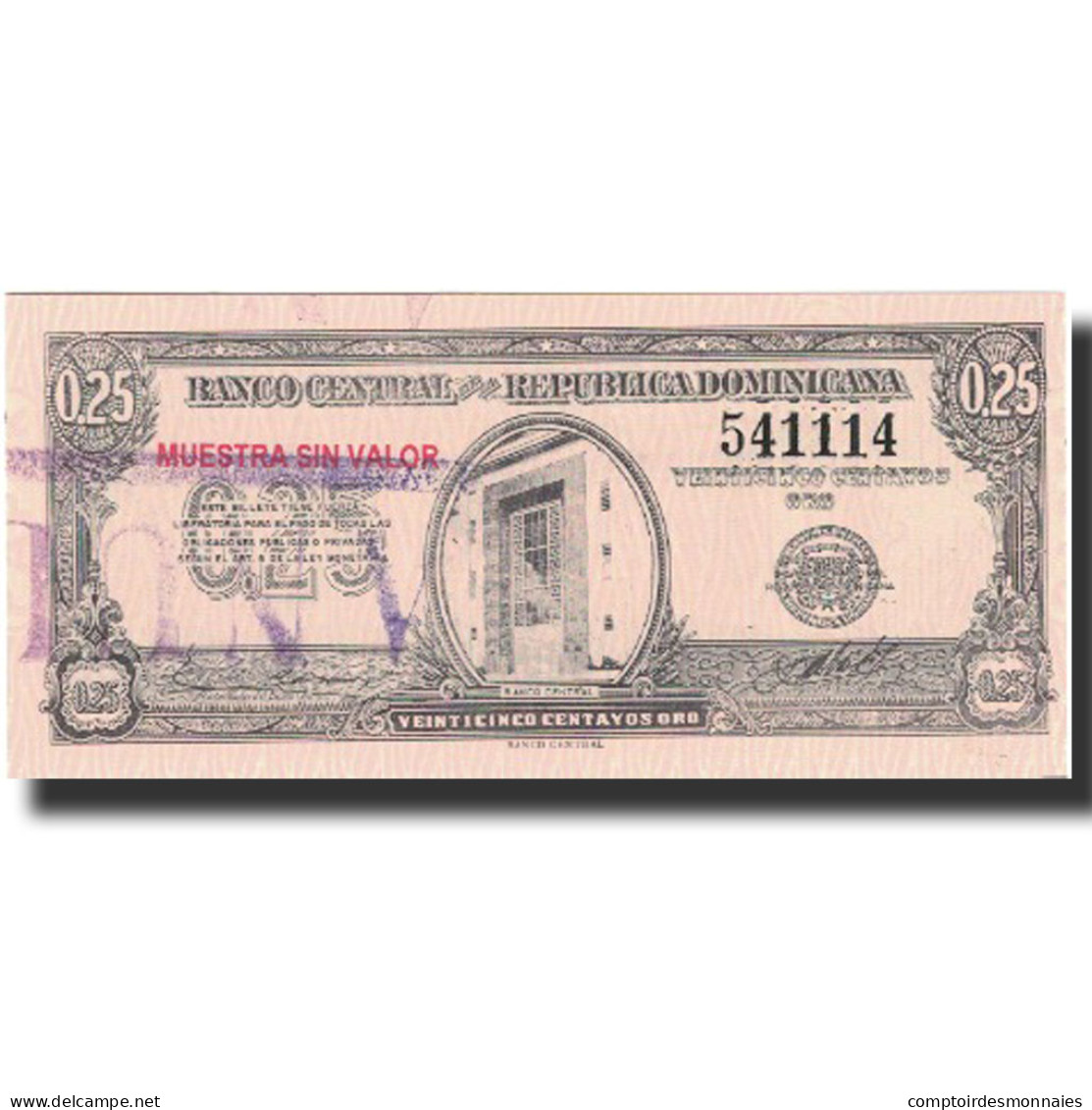 Billet, Dominican Republic, 25 Centavos Oro, Undated (1961), Specimen, KM:88s - Repubblica Dominicana