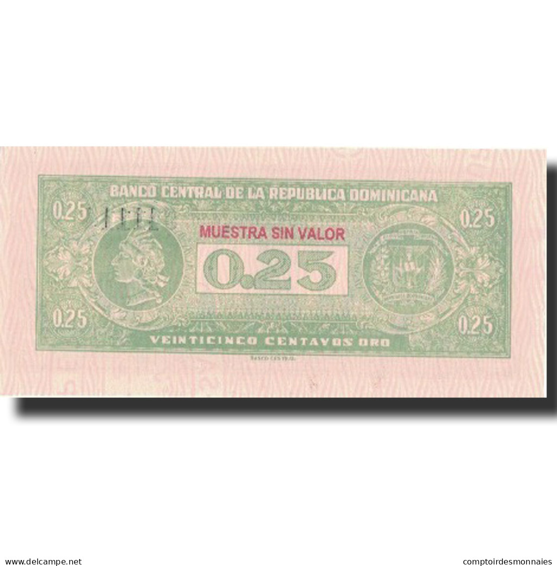 Billet, Dominican Republic, 25 Centavos Oro, Undated (1961), Specimen, KM:88s - Dominicana