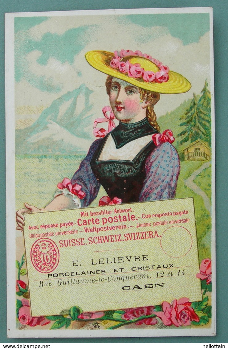 Vers 1880 : CHROMO UNION POSTALE UNIVERSELLE SUISSE Fabriques De Porcelaines E. Lelièvre Caen Chromolithography - Sonstige & Ohne Zuordnung