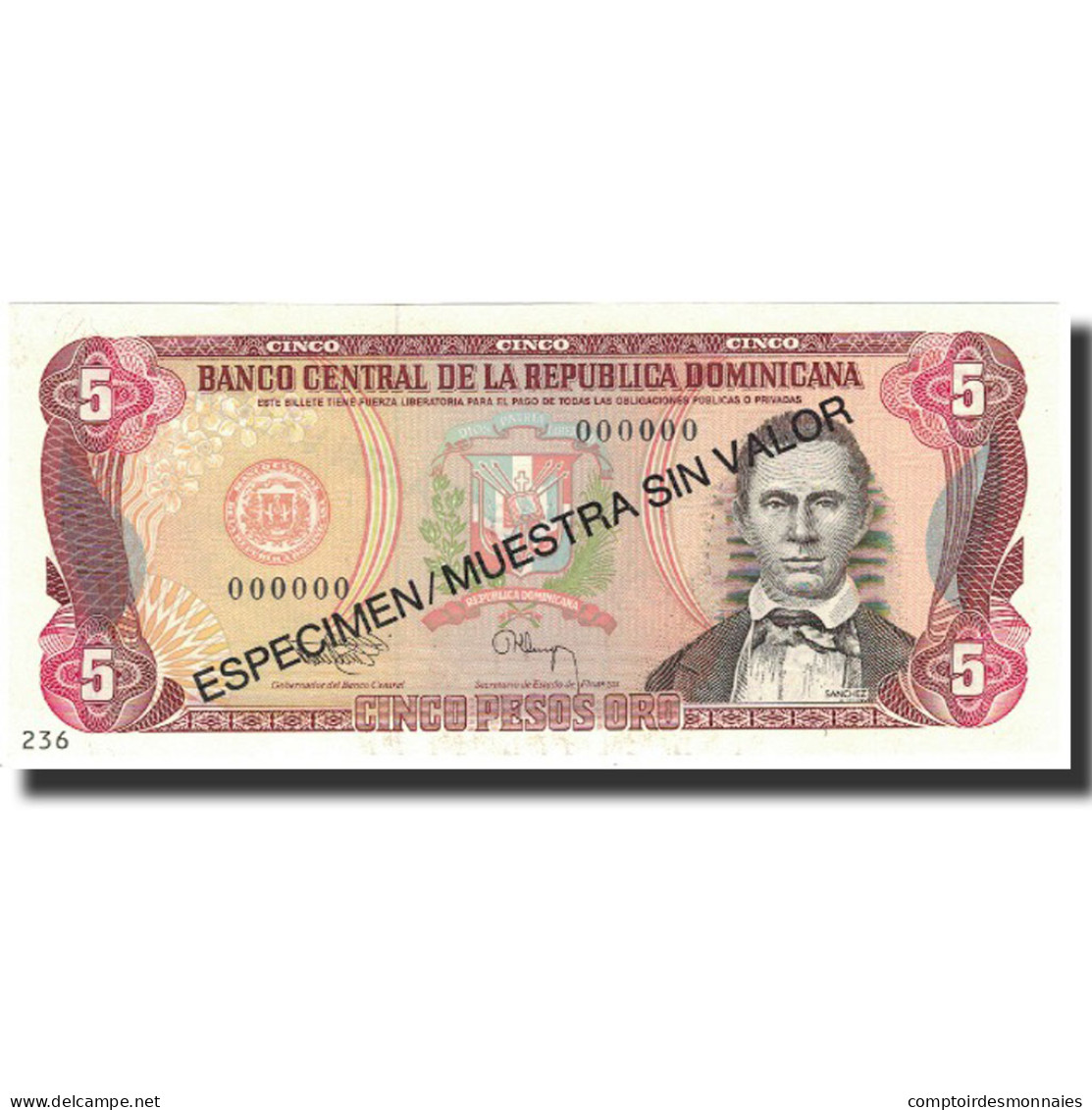Billet, Dominican Republic, 5 Pesos Oro, 1993, 1993, Specimen, KM:143s, NEUF - Dominikanische Rep.
