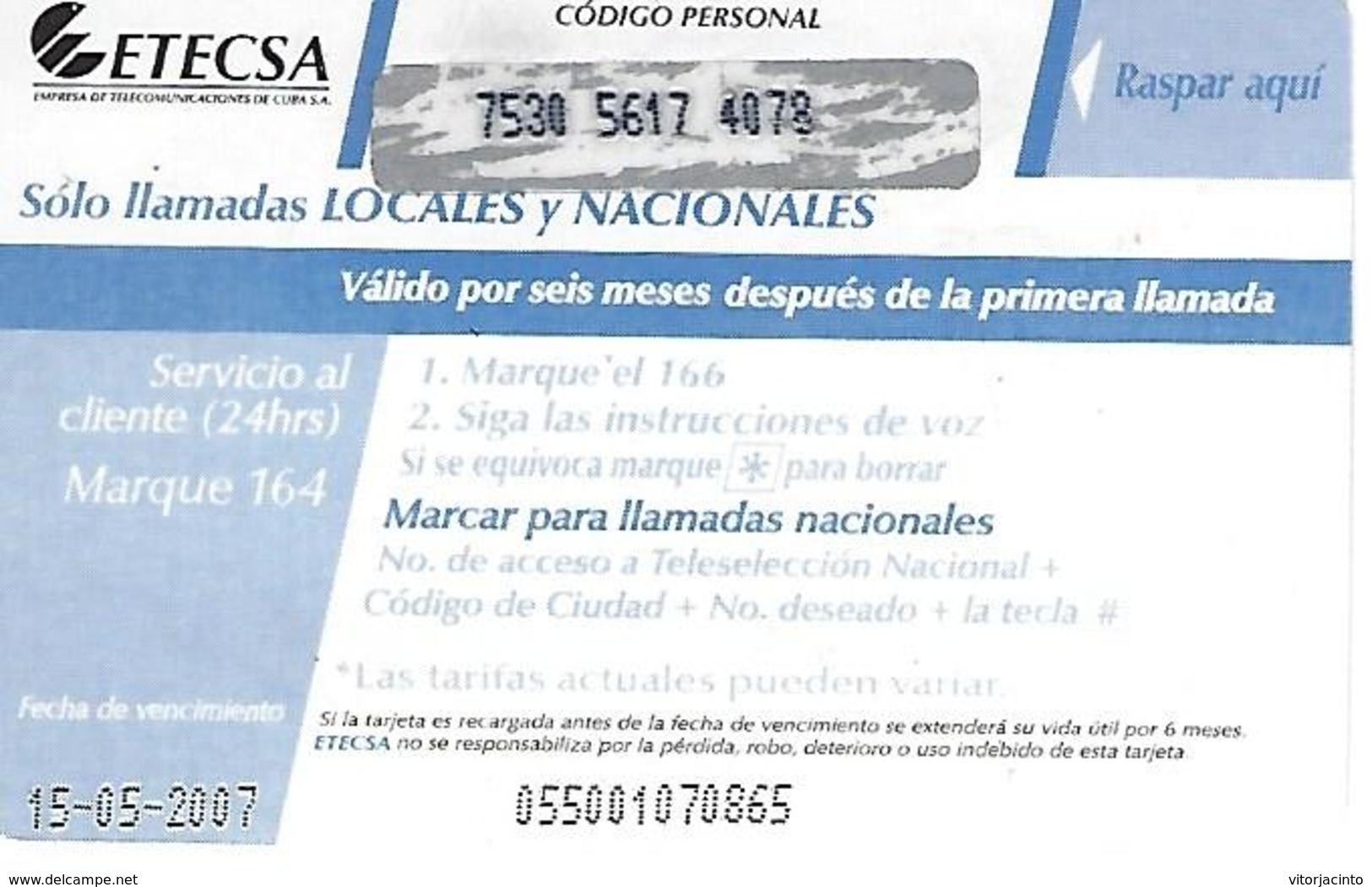 ETECSA - National And Local Phonecard - 5.00 Pesos - Cuba - Cuba