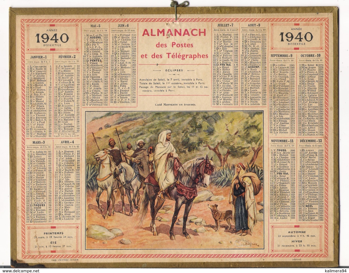 ALMANACH DES POSTES ET DES TELEGRAPHES / CALENDRIER DE 1940 / CAÏD MAROCAIN EN TOURNEE / Dép. SEINE + PLAN De METRO - Grand Format : 1921-40