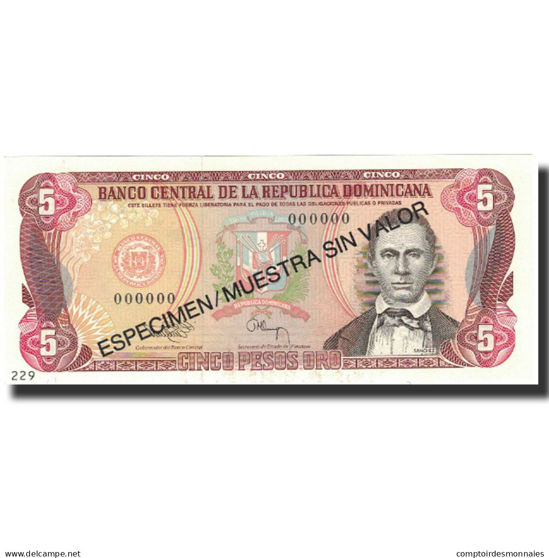 Billet, Dominican Republic, 5 Pesos Oro, 1993, 1993, Specimen, KM:143s, NEUF - Dominicaine