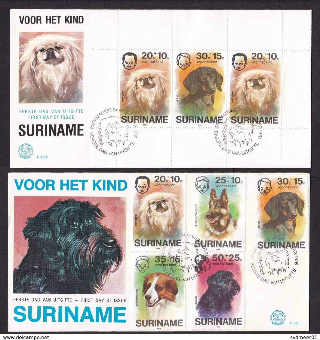 Suriname: 2x FDC First Day Cover, 1976, 5 Stamps & Souvenir Sheet, Dog, Dogs, Animal (traces Of Use) - Suriname