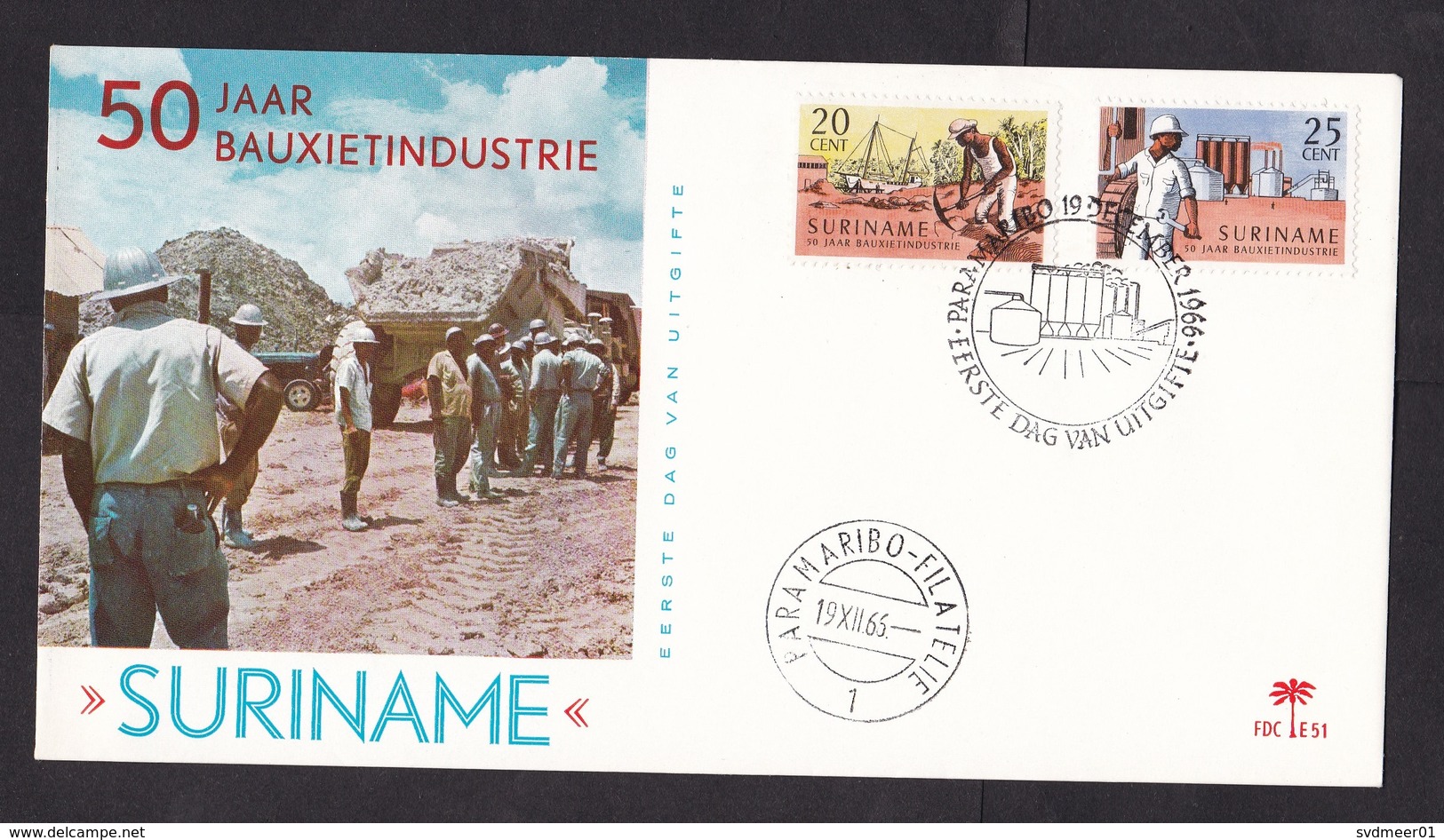 Suriname: FDC First Day Cover, 1966, 2 Stamps, Bauxite Industry, Aluminium Ore, Mining (traces Of Use) - Suriname