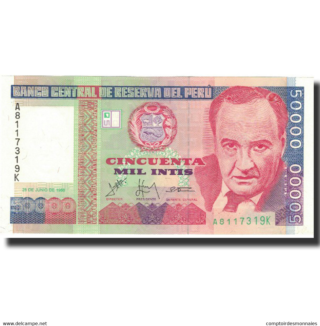 Billet, Pérou, 50,000 Intis, 1988, 1987-06-26, KM:142, SPL+ - Pérou