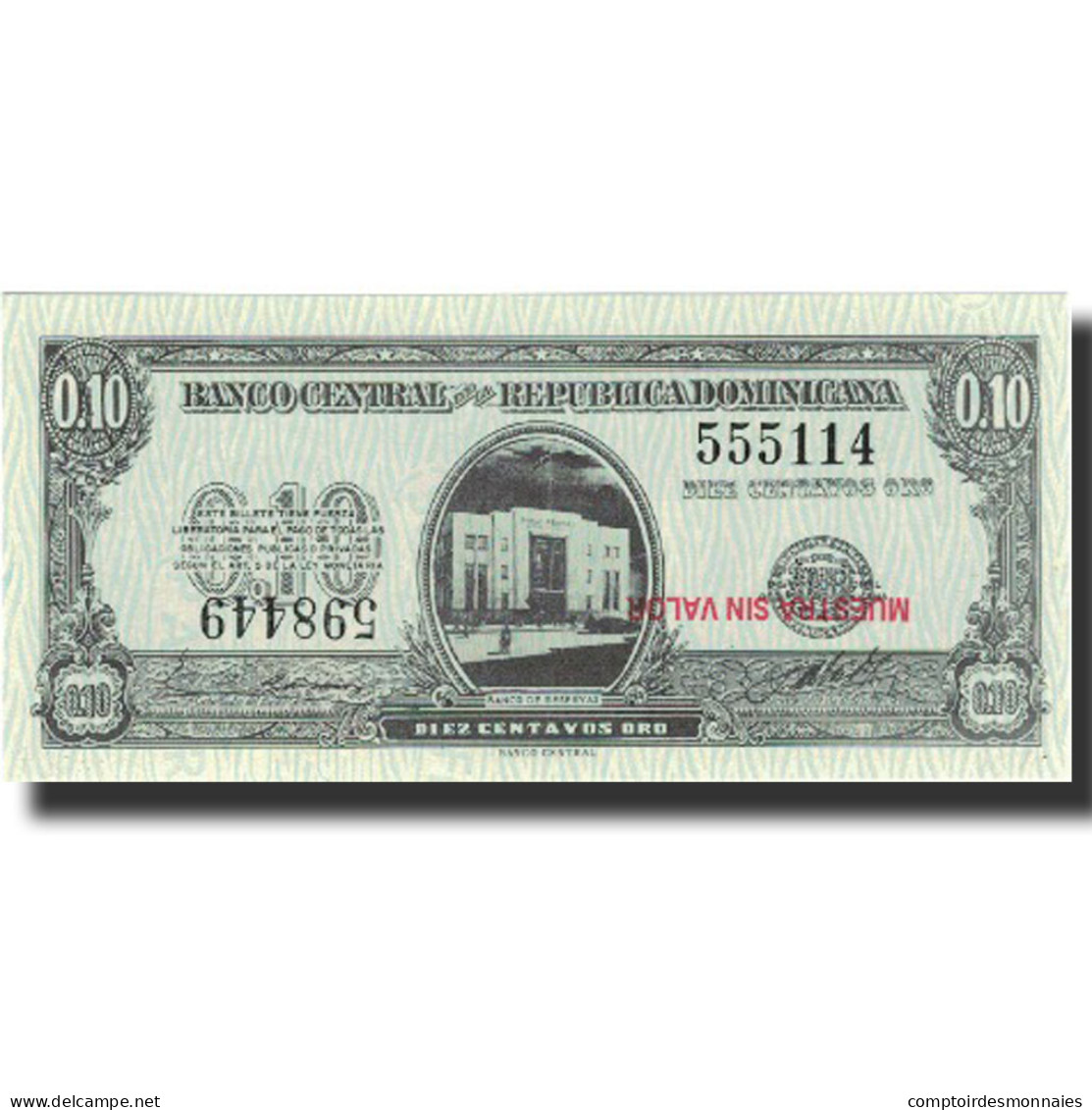 Billet, Dominican Republic, 10 Centavos Oro, Undated (1961), Specimen, KM:86s - Dominicaine