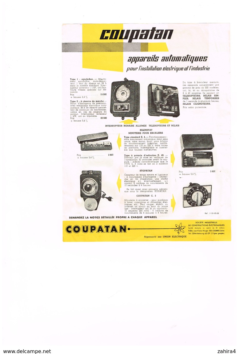 Coupatan Société Industrielle Constructions électroniques Bois-Colombes Seine Appareils Automatiques Minuterie Horloge - Publicités