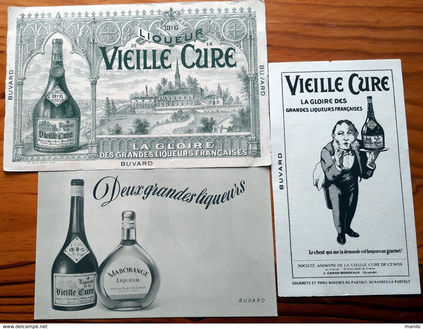 3 Buvards Anciens Différents - LIQUEUR "VIEILLE CURE" De CENON-BORDEAUX (Gironde) - Lithographie - Liqueur & Bière