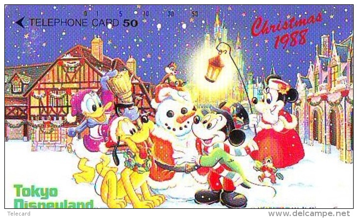 Télécarte Japon / 110-54160 - DISNEY - NOEL 1988 - Mickey Minnie Bonhomme De Neige (6373) CHRISTMAS Japan Phonecard - Disney