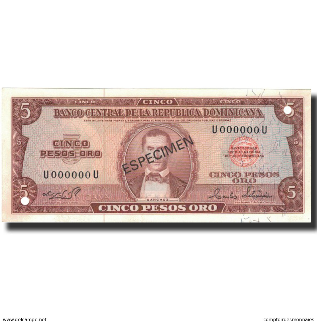 Billet, Dominican Republic, 5 Pesos Oro, 1975, 1975, Specimen, KM:109s, NEUF - Repubblica Dominicana