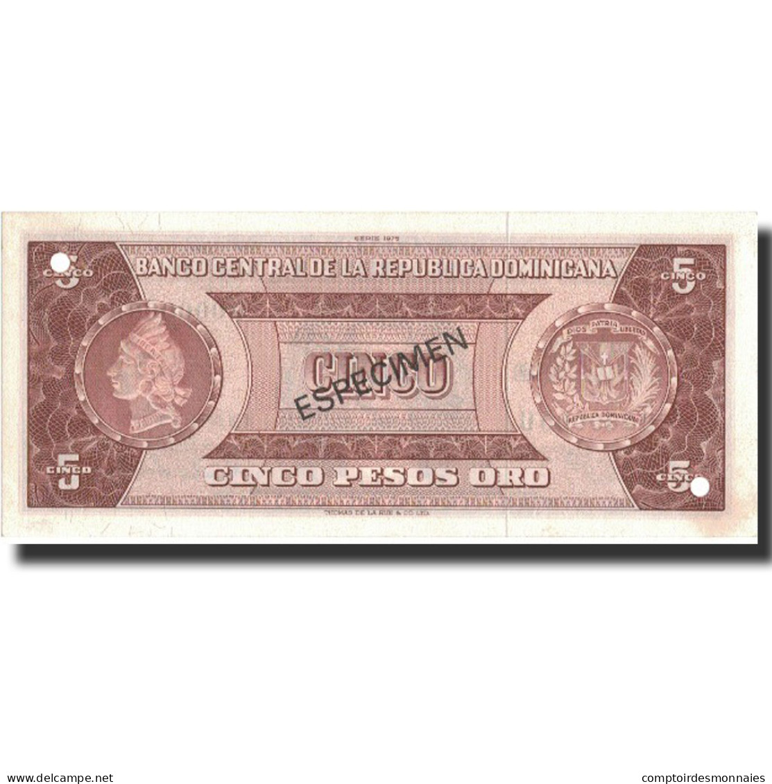 Billet, Dominican Republic, 5 Pesos Oro, 1975, 1975, Specimen, KM:109s, NEUF - Repubblica Dominicana