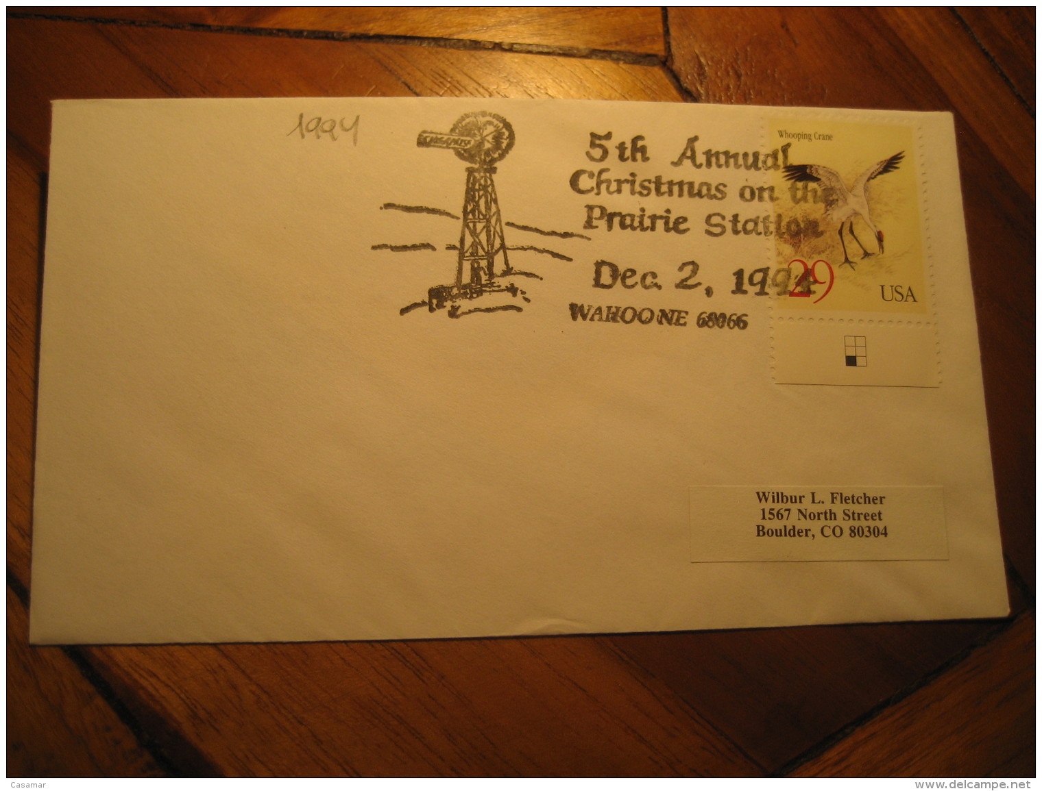 WAHOONE 1994 Windmill Cancel Cover USA Mill Mills Moulin A Vent Moulins Windmills - Windmills