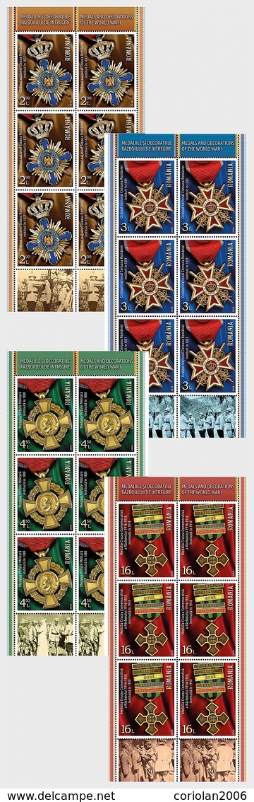 Romania 2018 / Medals And Decorations / Set 4 MS With Labels - Unused Stamps