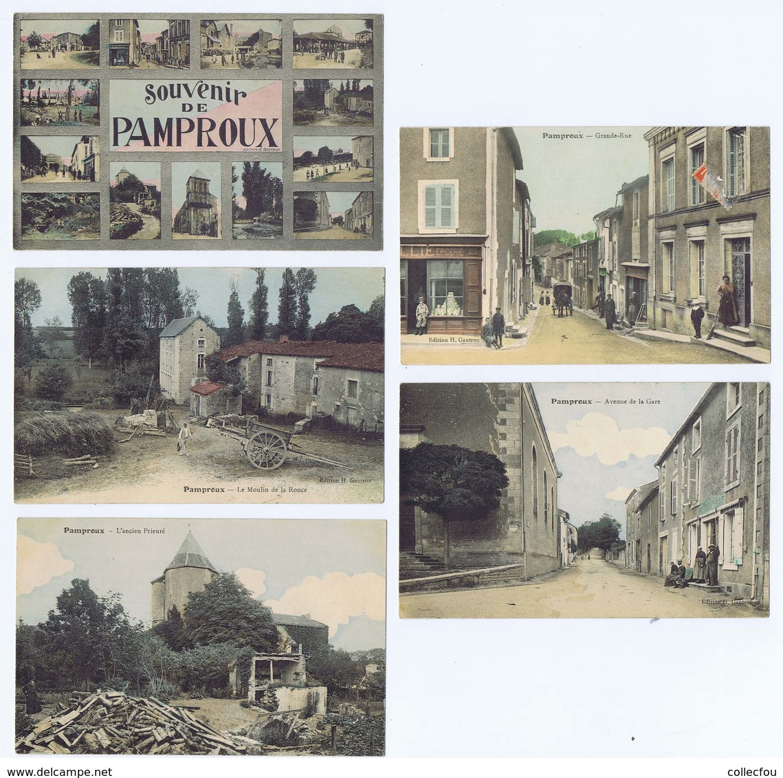 PAMPROUX (Deux-Sèvres) : Lot De 5 Cp Colorisées Vers 1913. Bon état. - Autres & Non Classés