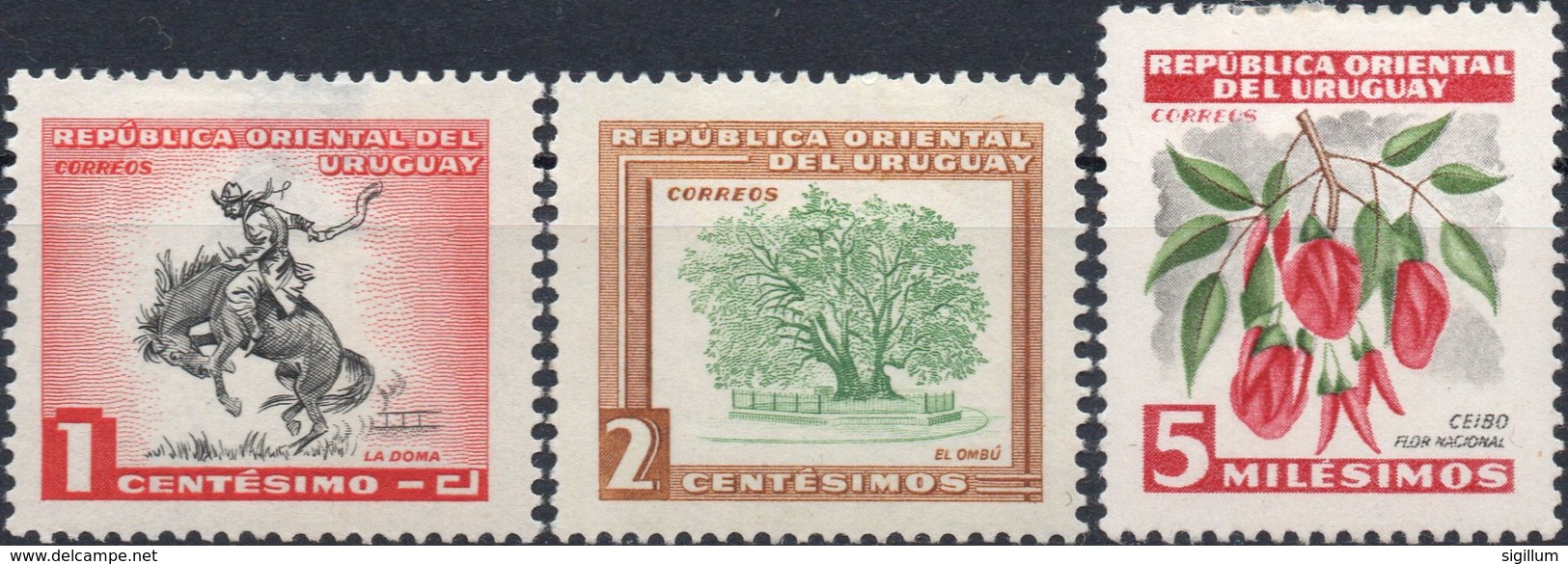 URUGUAY 1954 - LA DOMA + EL OMBU' + CEIBO - 3 SERIE COMPLETE NUOVE MLH* - Uruguay