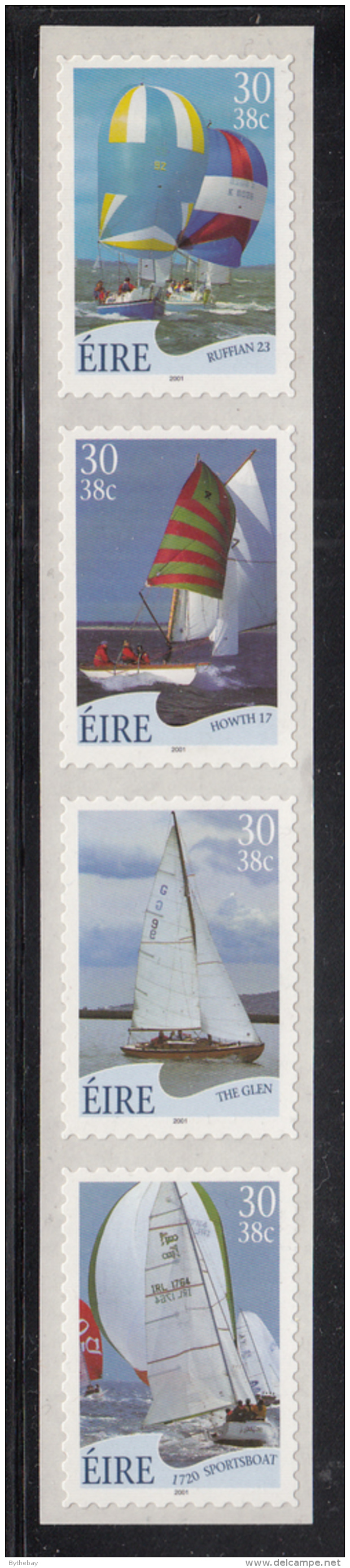 Ireland 2001 MNH Scott #1339a Strip Of 4 Coils 30p Sailboats - Neufs