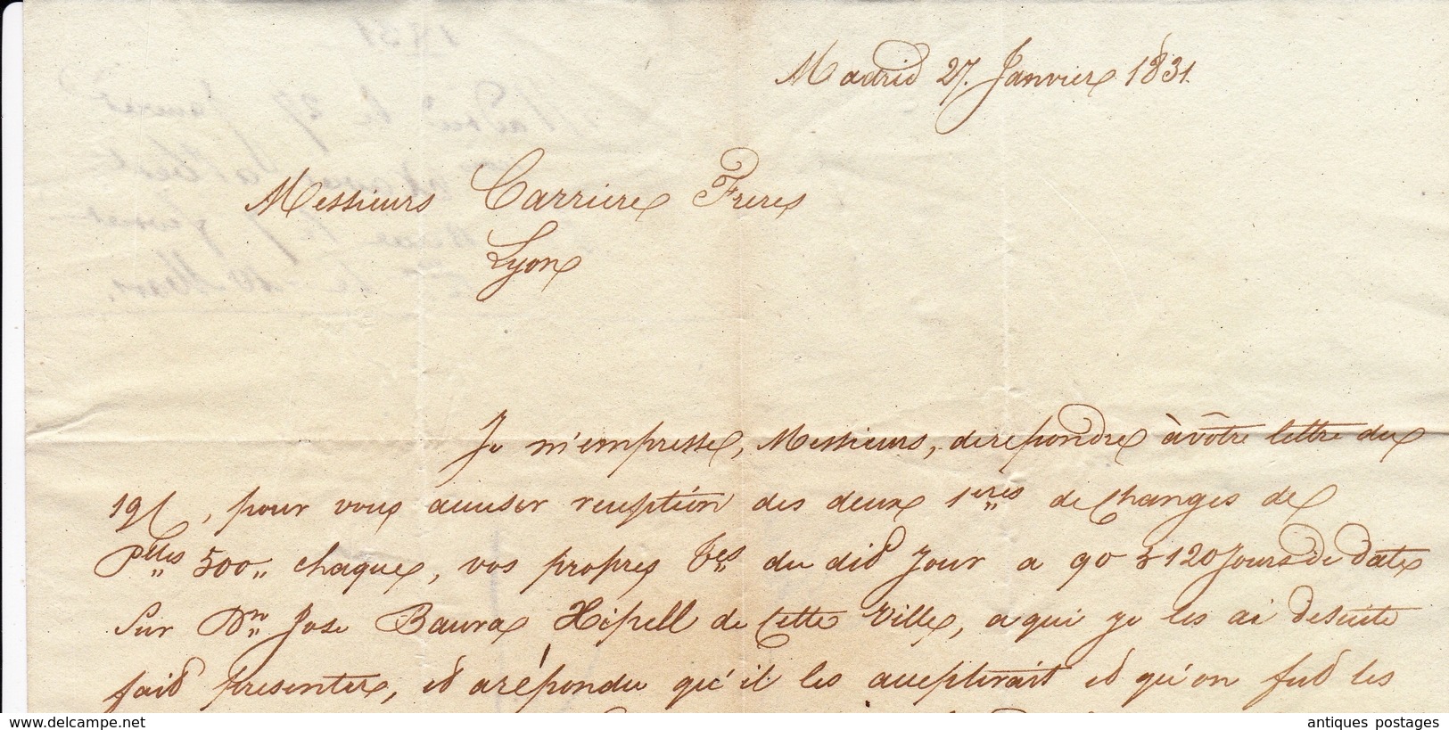 Lettre Espagne 1831 Madrid Pte PAGADO HASTA LA RAYA •Marque d'entrée en France ESPAGNE PAR St-JEAN-DE-LUZ