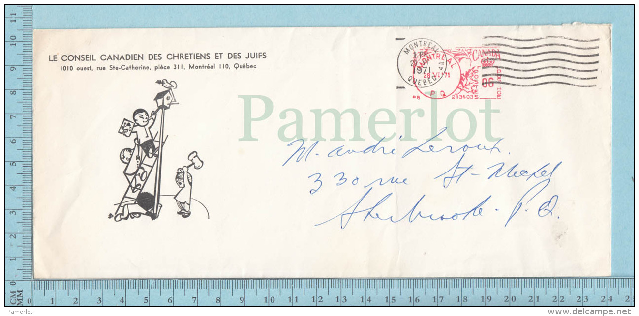 Canada EMA, Meter Stamp, 1971, Commercial Envelope "Conseil Canadien Des Chrétiens Et Des Juifs" Send To Sherbrooke Queb - Lettres & Documents