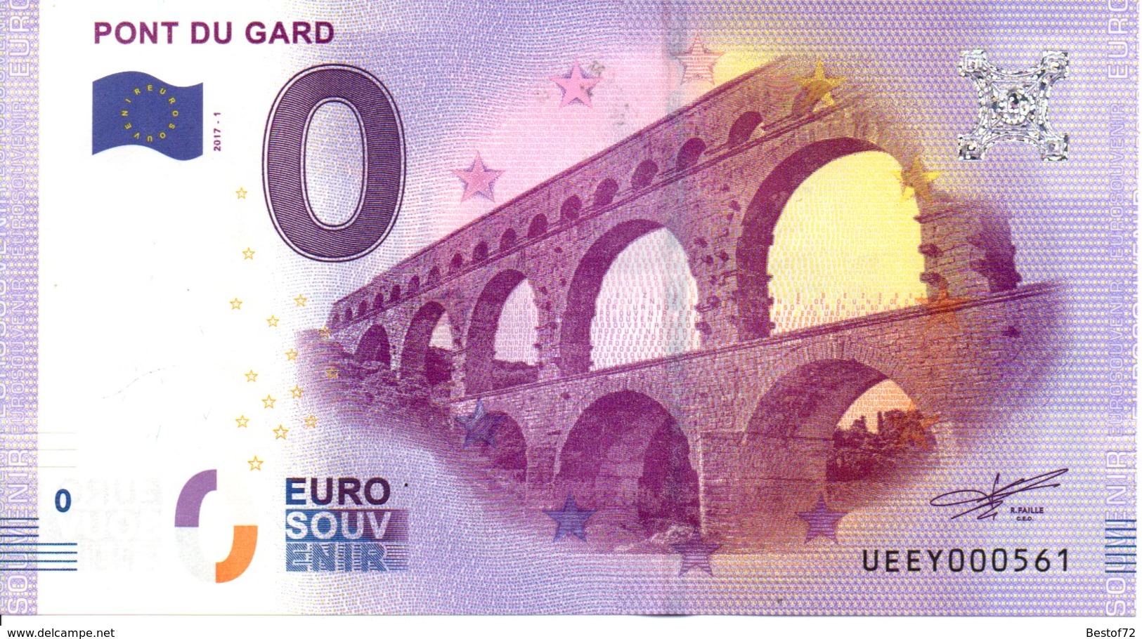 Billet Touristique 0€ Pont Du Gard 2017-1 (30) - Other & Unclassified