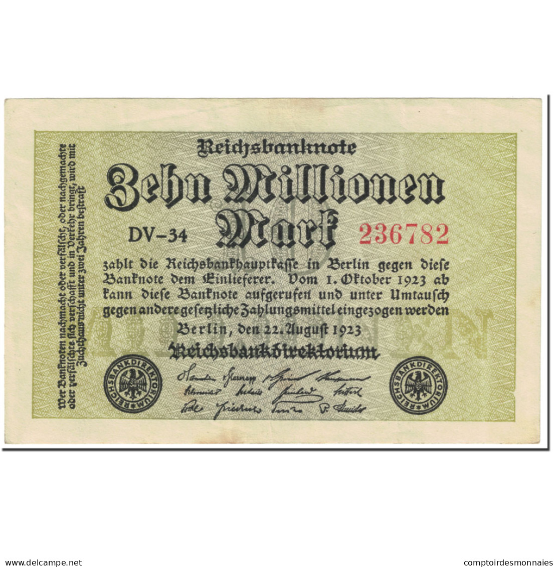 Billet, Allemagne, 10 Millionen Mark, 1923, 1923-08-22, KM:106a, SUP+ - 10 Millionen Mark