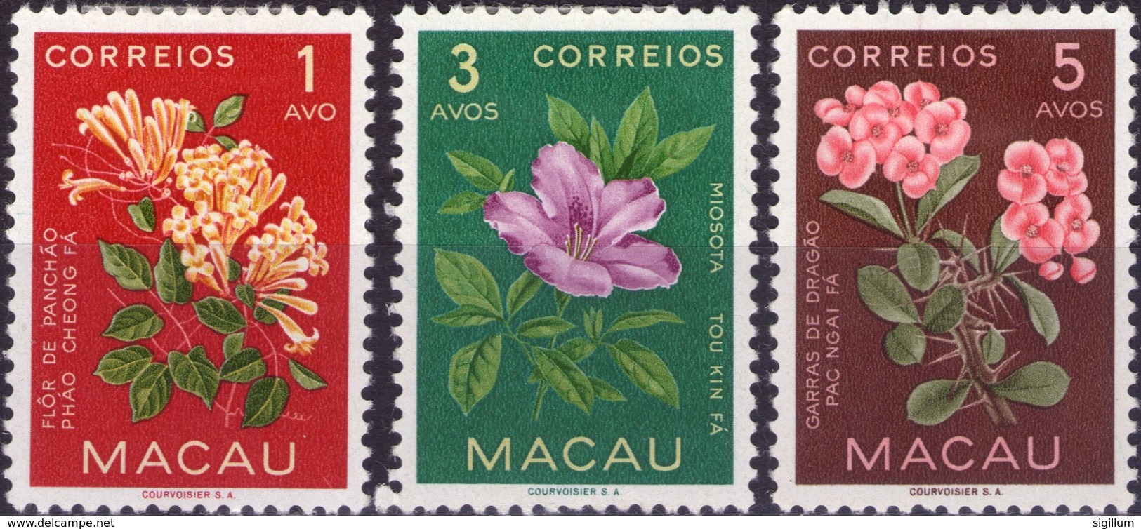 MACAO COLONIA PORTOGHESE 1953 - FIORI - 3 VALORI NUOVI MLH* - Unused Stamps