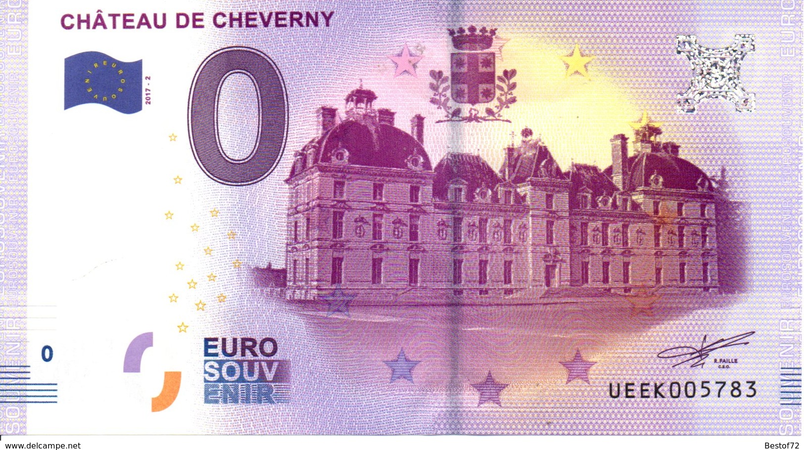 Billet Touristique 0€ Château De Cheverny 2017-2 (41) - Other & Unclassified