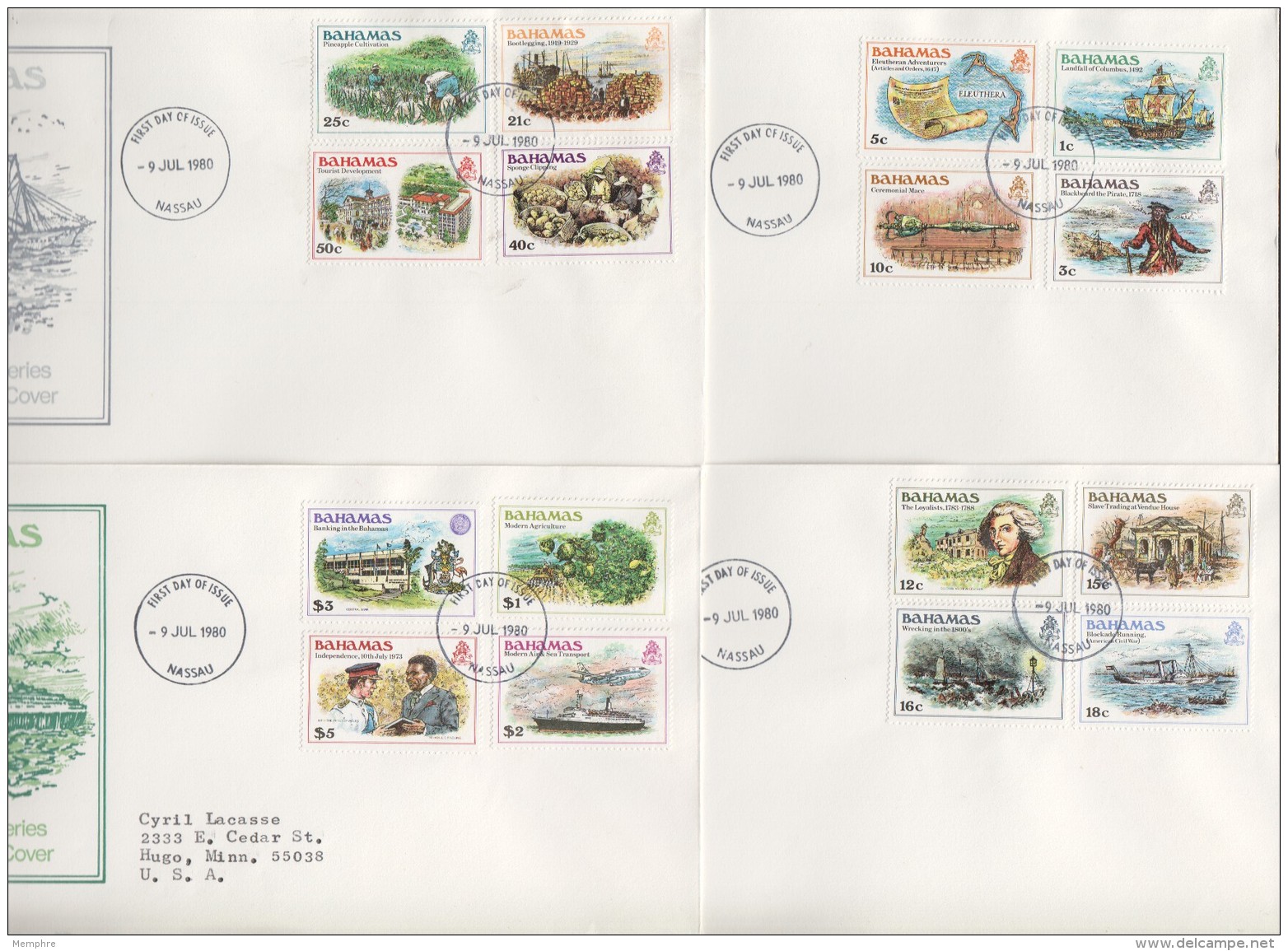 1980  Complete Set Of 16 Definitives On 4 FDCs - Bahamas (1973-...)