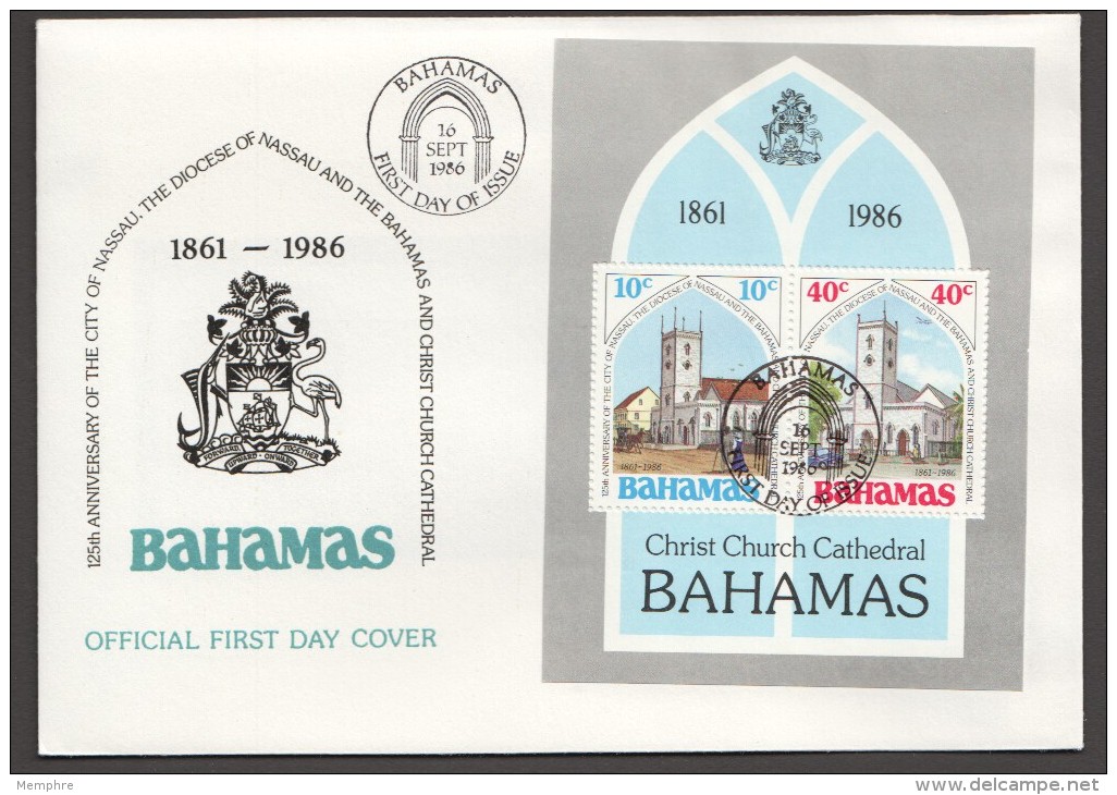 1986  City Of Nassau, Diocese Of Nassau And Bahamas, Christ Church 125th Ann Christ Church  - SS On FDC - Bahamas (1973-...)