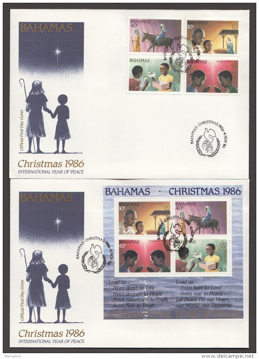 1986  Christmas Issue  Complete Set And Souvenir Sheet On 2 FDCs - Bahamas (1973-...)