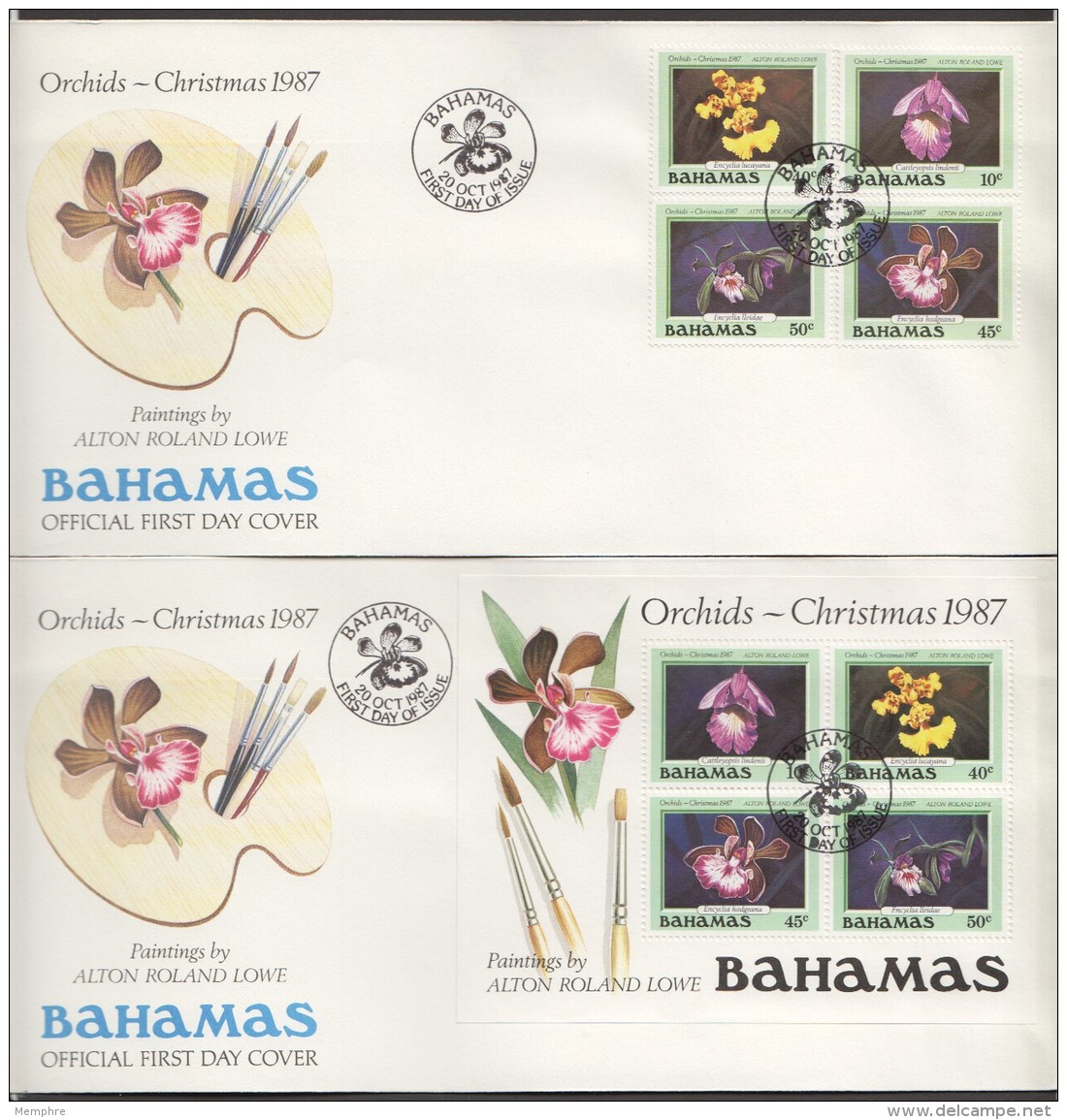1987  Orchids  Complete Set And Souvenir Sheet On 2 FDCs - Bahamas (1973-...)