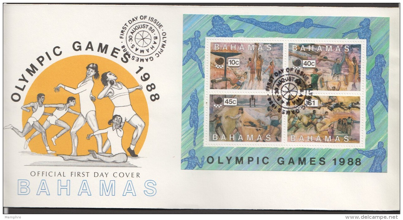 1988  Seoul Olympics  Souvenir Sheet On FDC - Bahamas (1973-...)