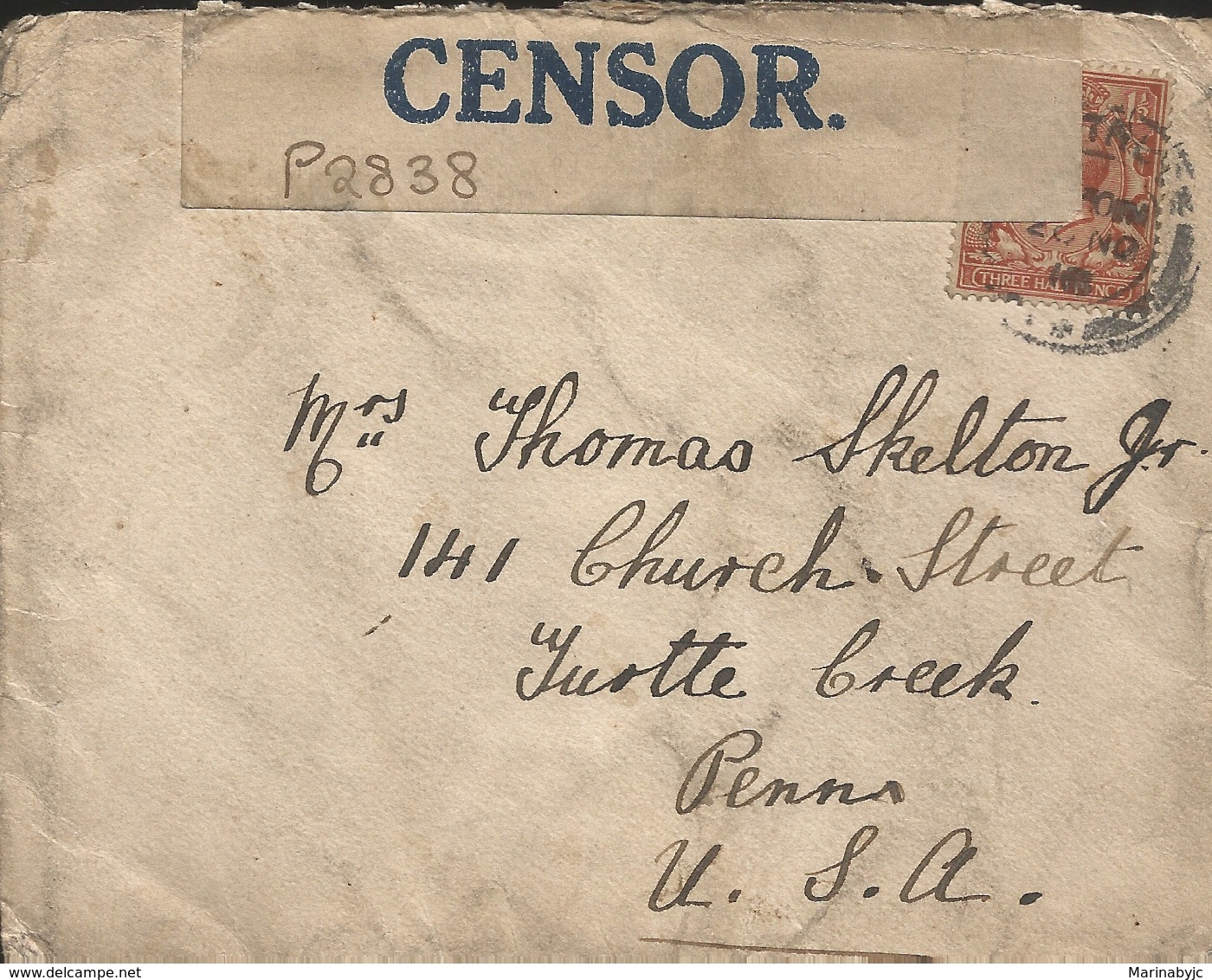 M) 1916,  ENGLAND, CIRCULATED BY CENSOR, FROM ENGLAND TO USA. - Europe (Other)