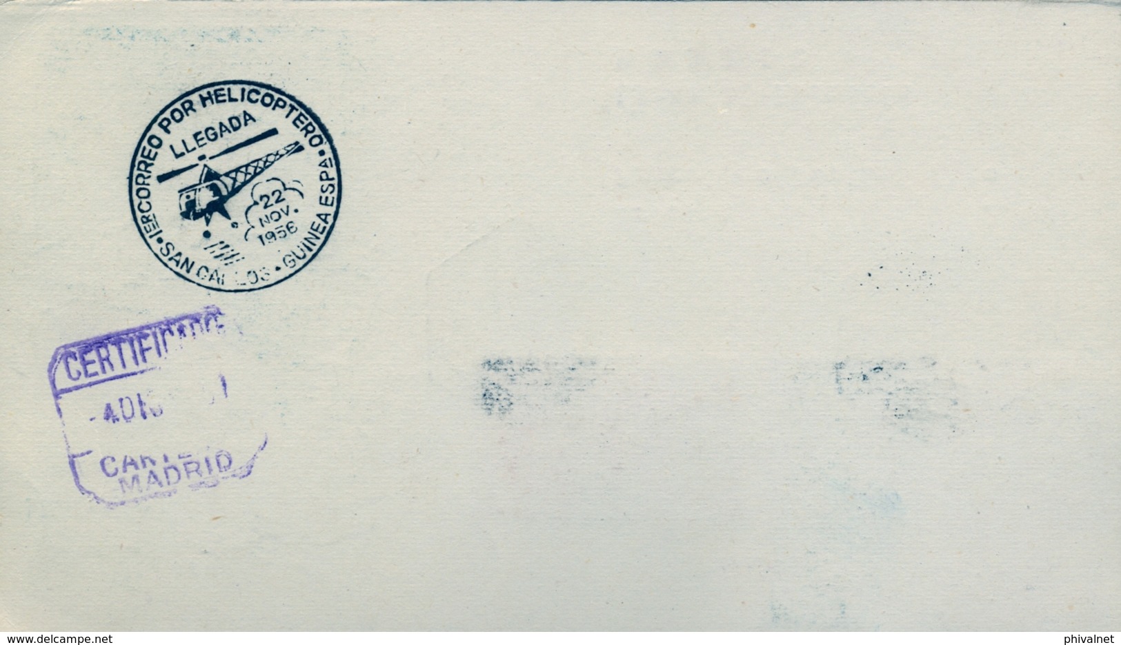 1956 , GUINEA ESPAÑOLA , PRIMER CORREO POR HELICÓPTERO EN GUINEA SANTA ISABEL - SAN CARLOS - Guinea Española