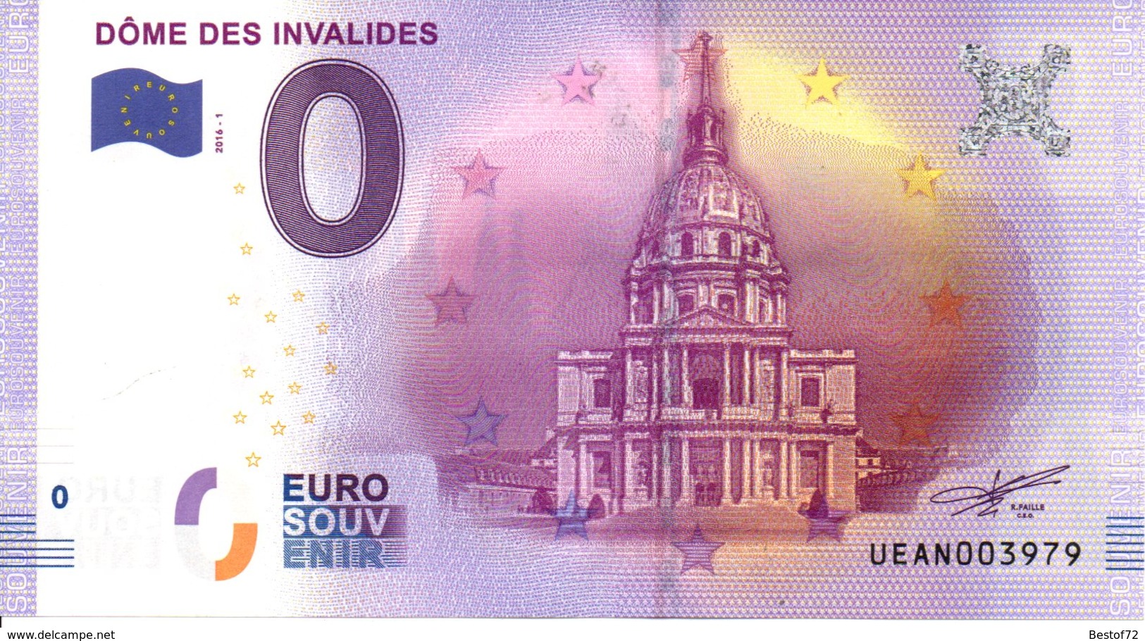 Billet Touristique 0€ Dôme Des Invalides 2016-1 (75) - Other & Unclassified