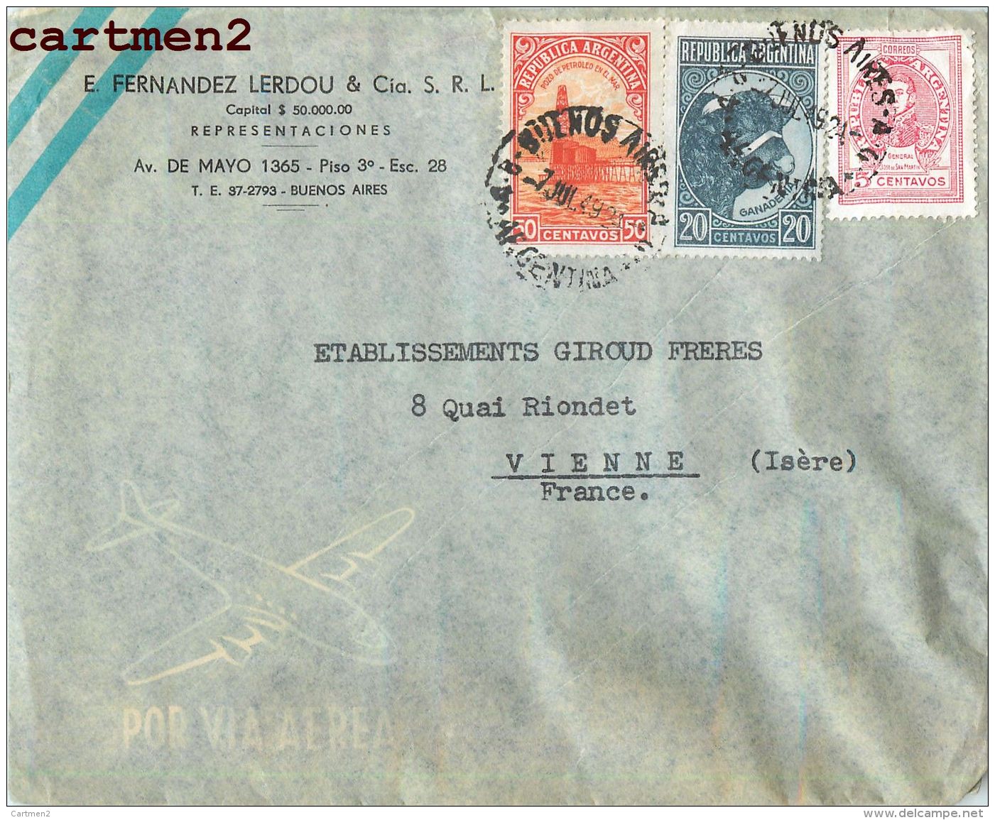 LETTER BUENOS-AIRES E. FERNANDEZ LERDOU ARGENTINA ARGENTINE STAMP - Lettres & Documents