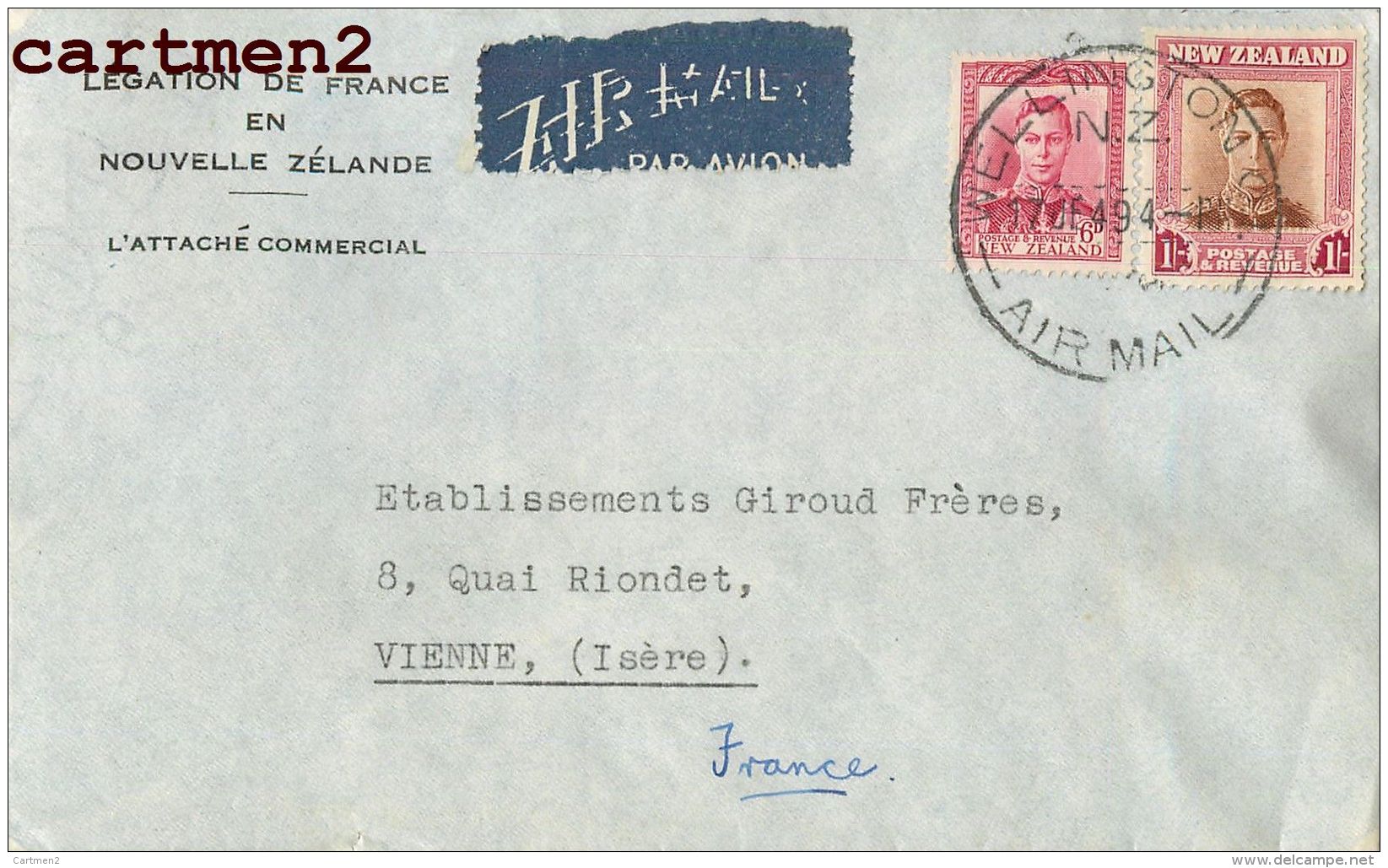 NOUVELLE-ZEALANDE NEW-ZELAND LEGATION DE FRANCE ZEALAND LETTER STAMP LETTRE OCEANIE - Covers & Documents