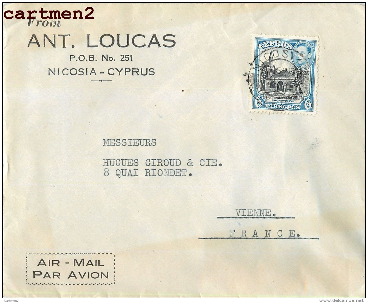 NICOSIA CYPRUS CHYPRE ANT. LOUCAS NICOSIE AIR-MAIL  STAMP LETTRE MARCOPHILIE LETTER - Chypre