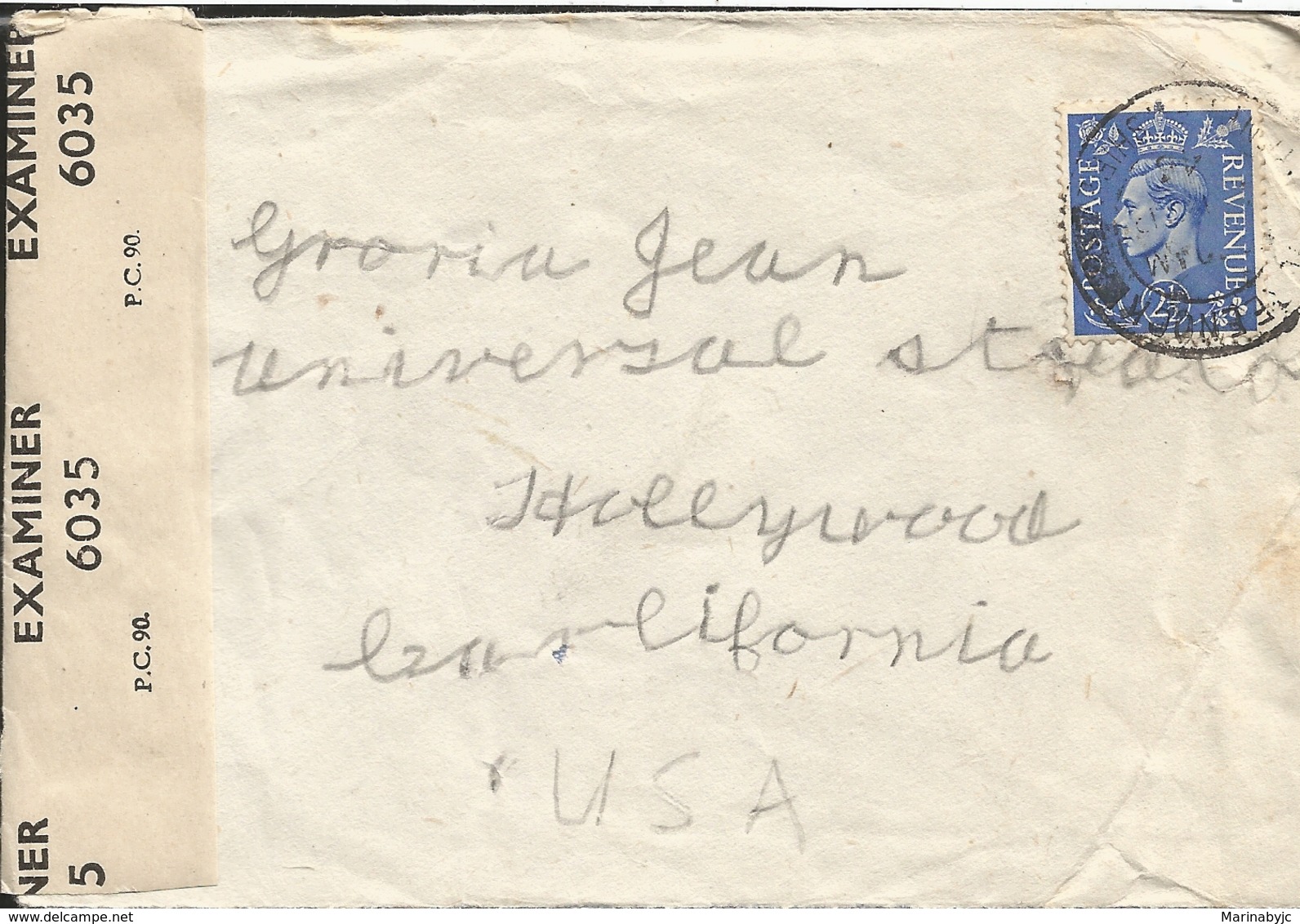 M) 1946, GREAT BRITAIN, POSTAGE REVENUE 2 1/2 POSTAL STAMP IN BLUE, CIRCULATED COVER FROM GREAT BRITISH, TO USA. - Europe (Other)