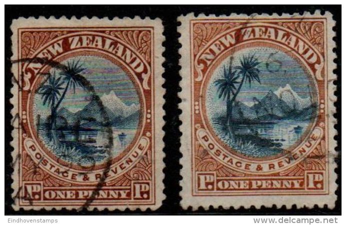 New Zealand 1898 1d Mount Ruapehu And Taupo  Wm Perf 15*14 And 15, Shades - 2 Values Cancelled - Used Stamps