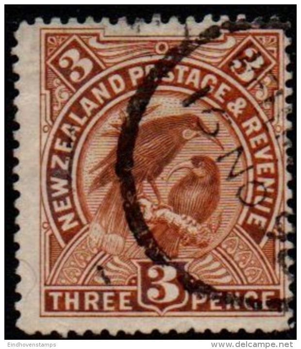 New Zealand 1898 3d, Perf 15  - Cancelled, Huia Bird, Wattlebird - Gebruikt