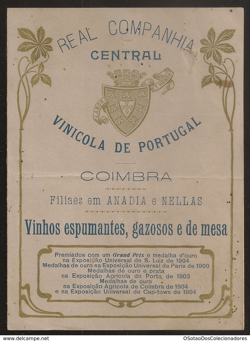 Portugal - Coimbra - Preçário 1904 - Tabela Preços - Real Companhia Central Vinicola De Portugal - Vinhos - Price List - Non Classificati