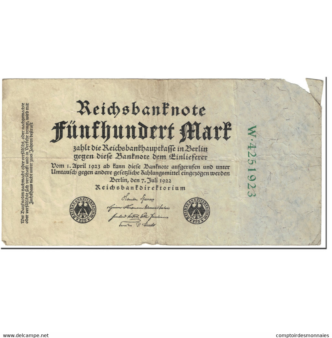 Billet, Allemagne, 500 Mark, 1922, 1922-07-07, KM:74b, B - 500 Mark