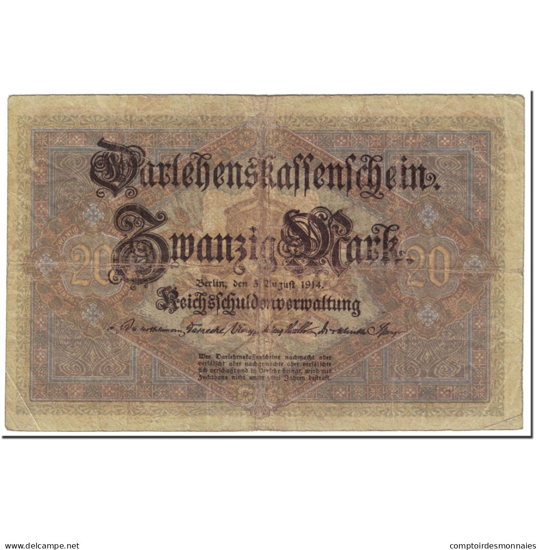 Billet, Allemagne, 20 Mark, 1914, 1914-08-05, KM:48b, TB - 20 Mark