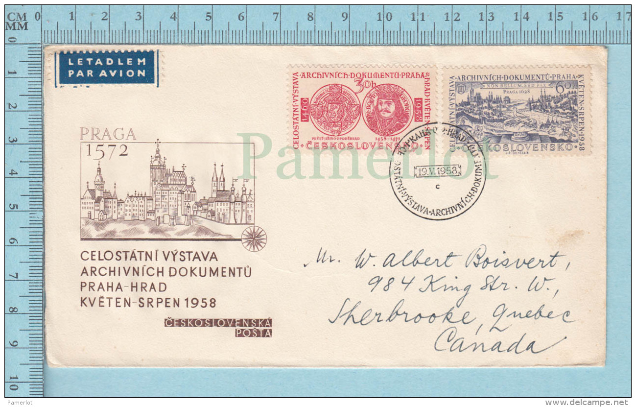 Ceskoslovensko - 1958  Letadlen, FDC, 4 Stamps 2 In Front &amp; 2 At Back - Lettres & Documents