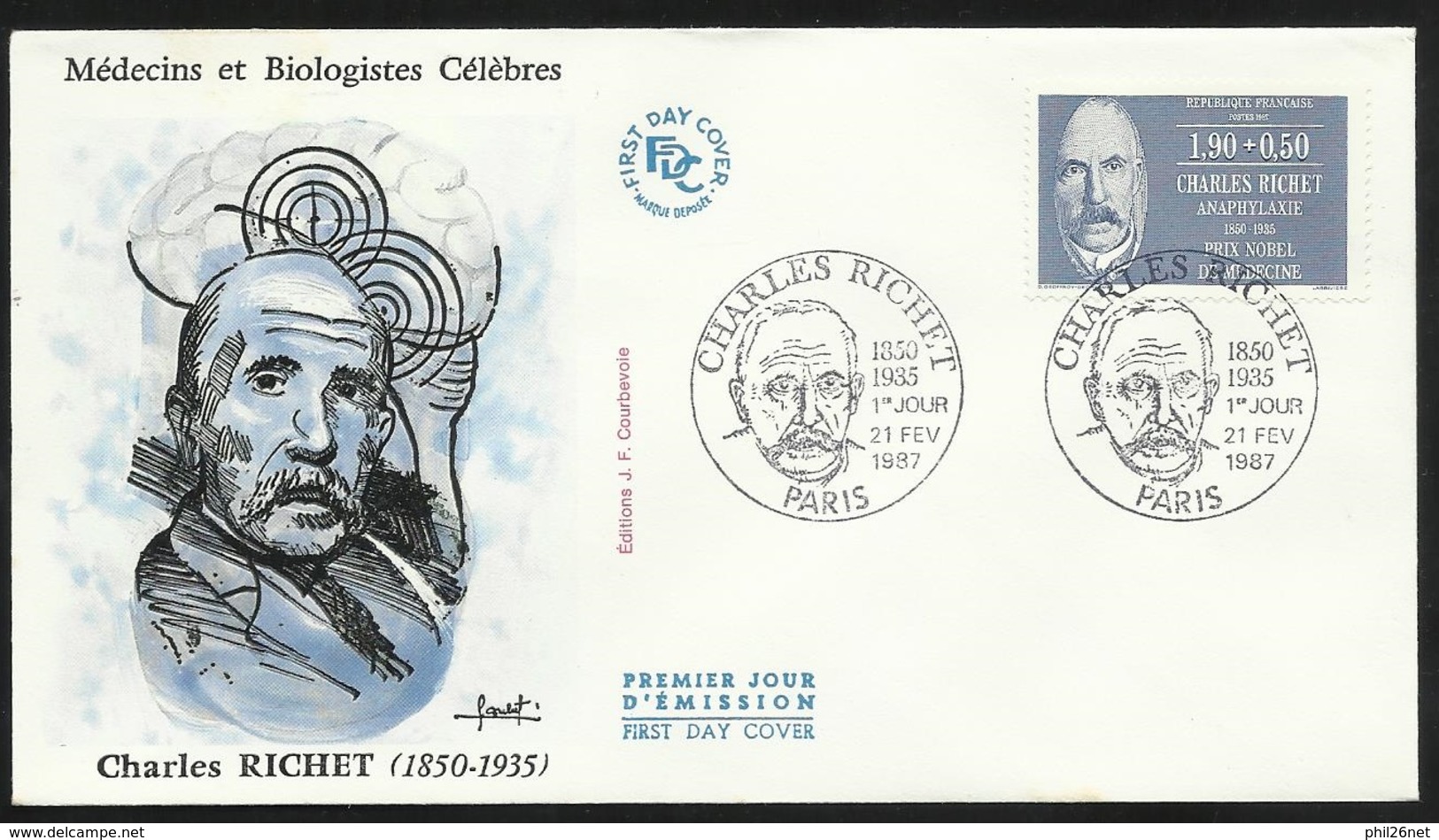 FDC  Lettre Illustrée 1er Jour Paris Le 21/02/1987 N°2454 Charles Richet Médecin Biologiste TB   - Médecine