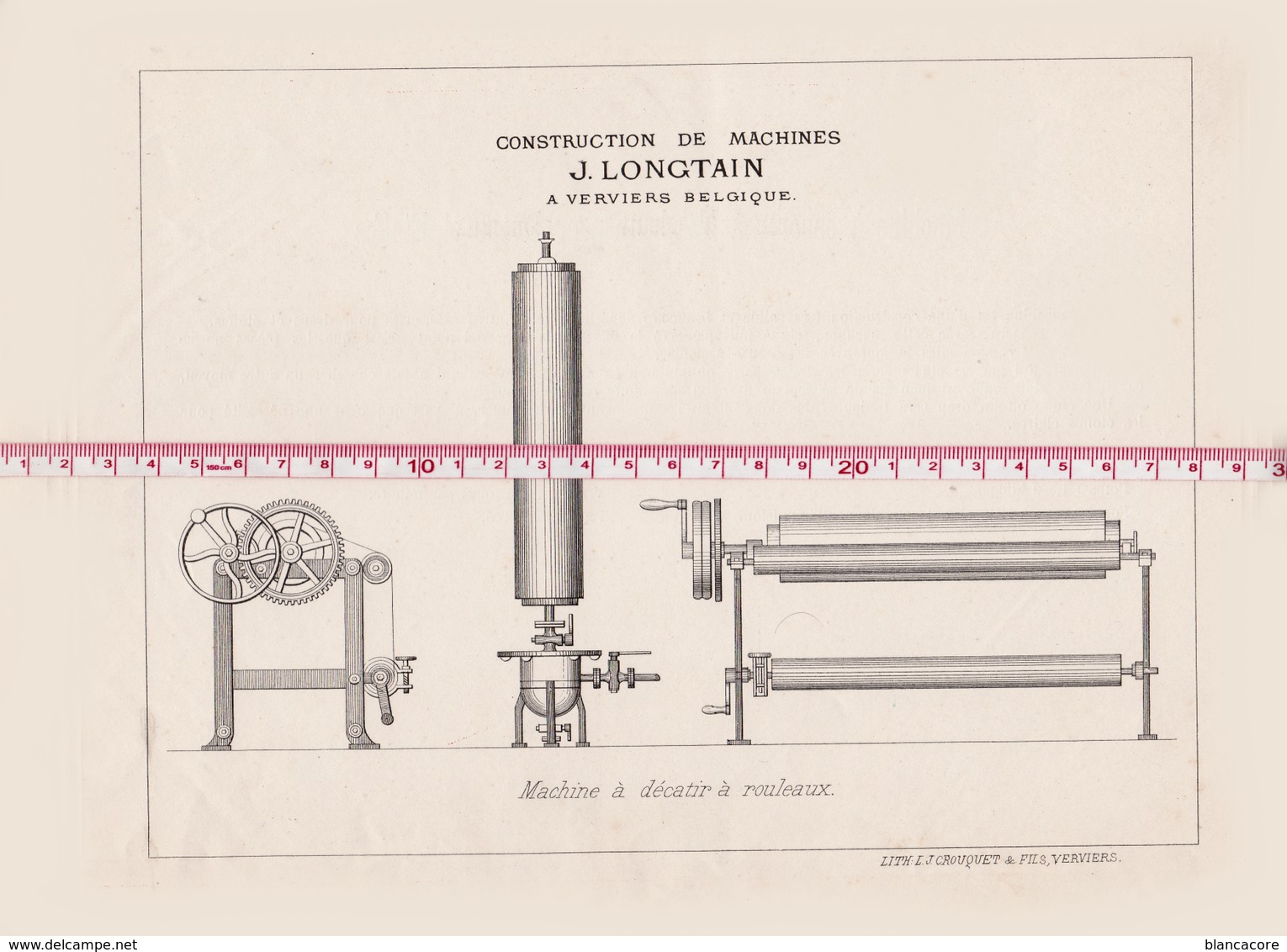 VERVIERS  J. LONGTAIN - Construction De Machines Pour Le Textile Laine ... Planche Vers 1870 - Tools
